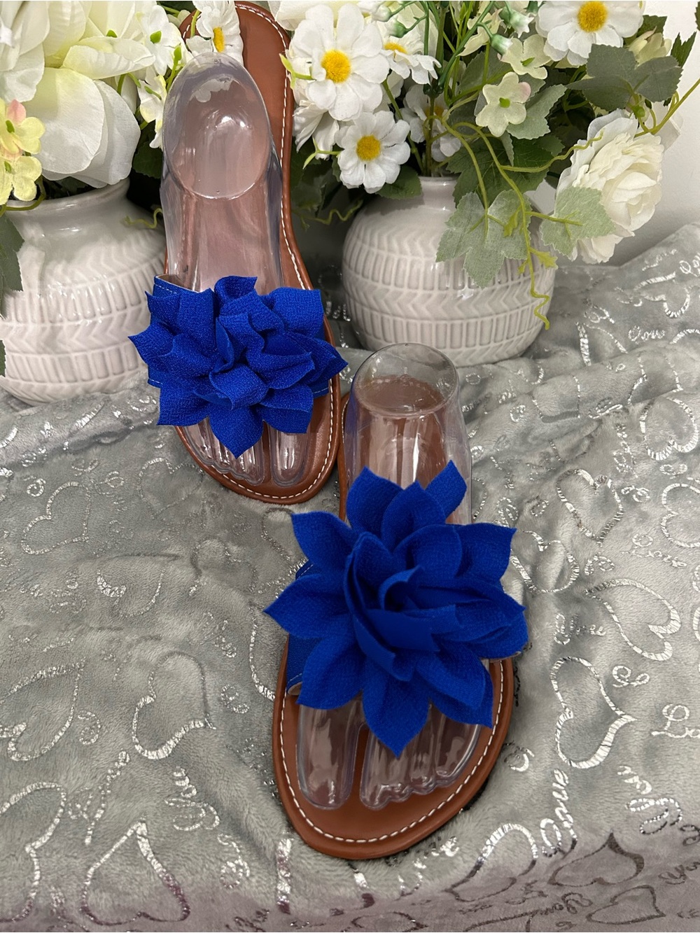 NWOT Ecoolnviv Blue Floral Slide Sandals for Women Size 13
